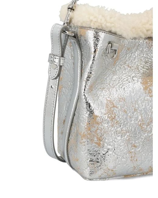 Gucci White Small Gg Emblem Bucket Bag