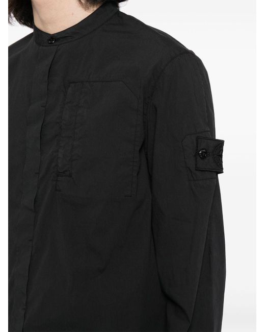 Stone Island Black Compass-appliqué Poplin Shirt for men