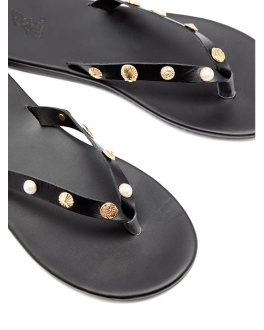 Ancient Greek Sandals Black Saionara Shell-Embellished Thong Sandals