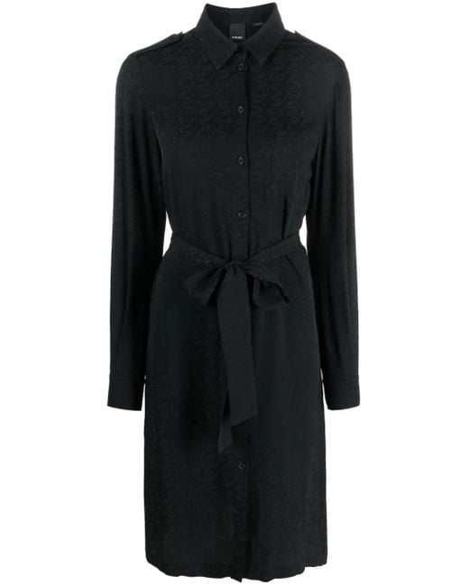 Pinko Black Monogram-Pattern Belted Shirtdress