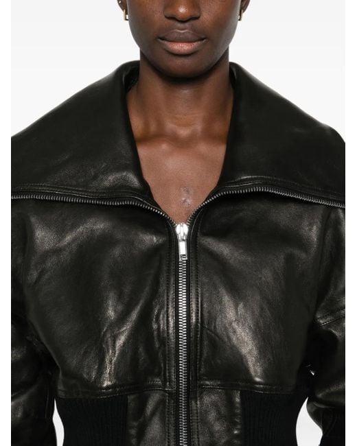 Rick Owens Black Drop-Shoulder Leather Jacket