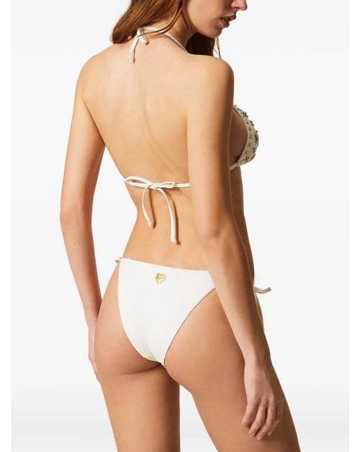 Twinset White Bikini Thong With Embroidery