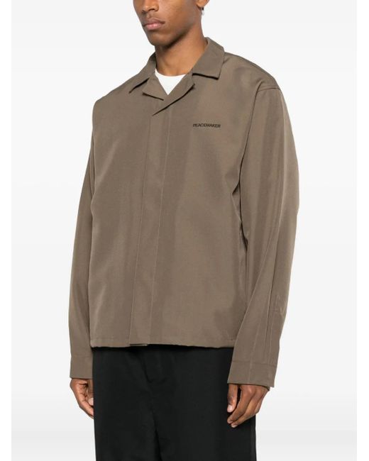 Oamc Peacemaker Brown Embroidery-Logo Shirt Jacket for men