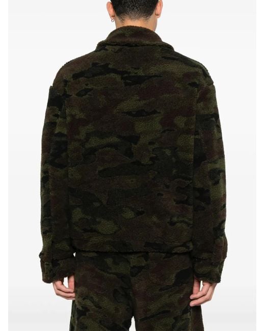 Amiri Black Camo Fleece Zip-Up Bomber Jacket for men