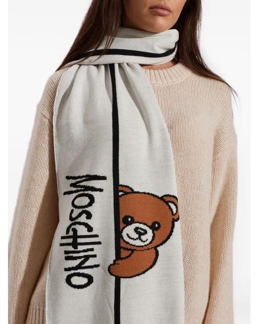 Moschino White Teddy Bear Scarf
