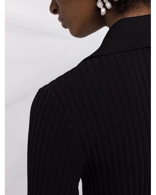 ANDREADAMO Black Ribbed Buttoned-Up Knitted Top