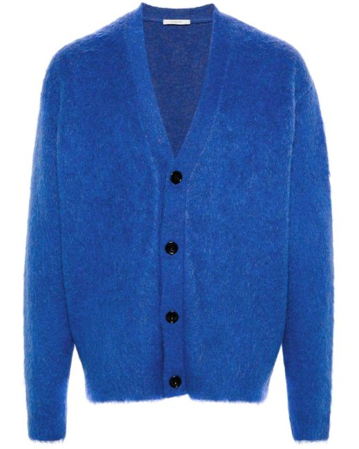 Lemaire Blue V-neck Brushed-knit Cardigan - Men's - Polyamide/viscose/acrylic/elastanemohairwool for men