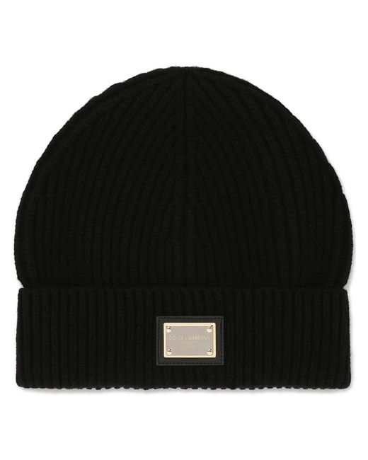 Dolce & Gabbana Black Logo-Tag Cashmere Beanie for men