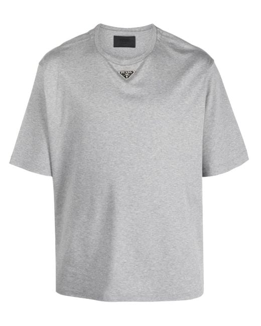 Prada Gray Triangle-logo Cotton T-shirt for men