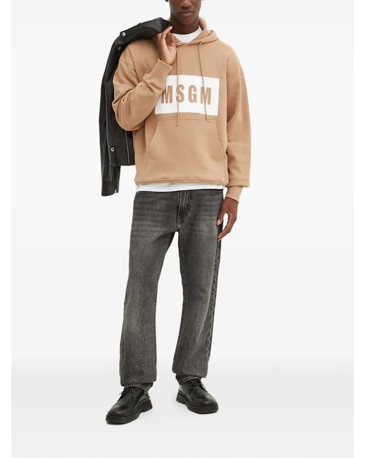 MSGM Natural Drawstring Logo-Print Hoodie for men
