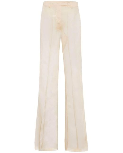 Prada White Ausgestellte Hose mit Bügelfalten