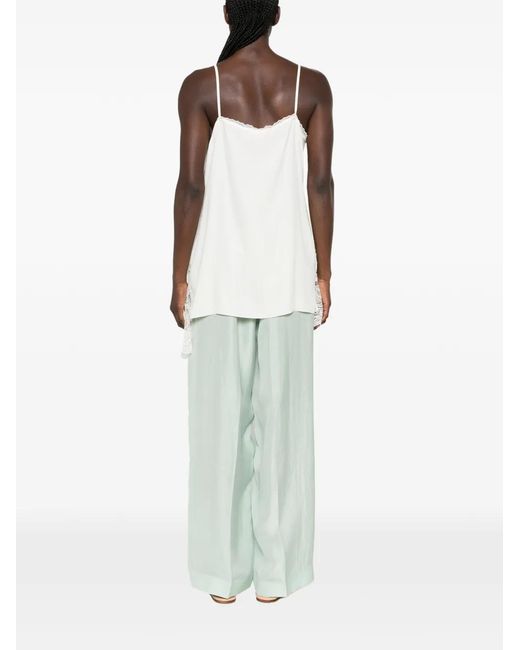 Fabiana Filippi White V-Neck Lace-Trim Asymmetric Top