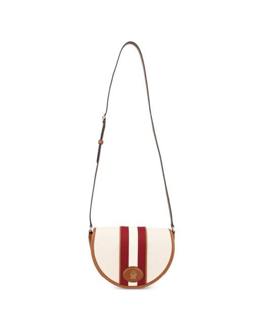 Bally White Stripe-Detail Leather-Trim Shoulder Bag