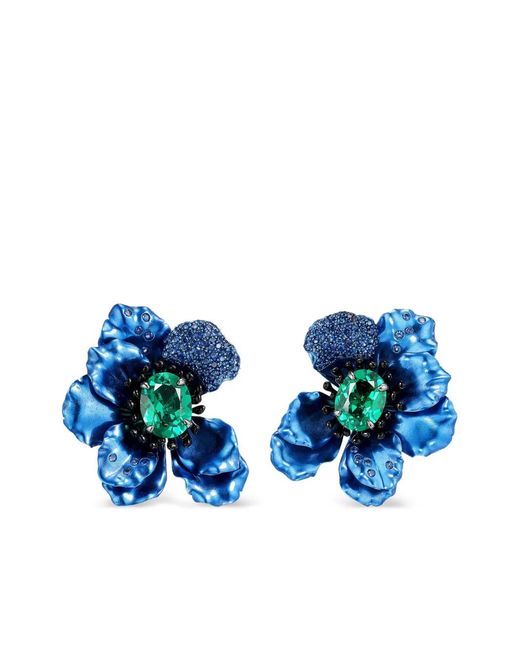 Anabela Chan Blue 18Kt Poppy Emerald And Sapphire Earrings