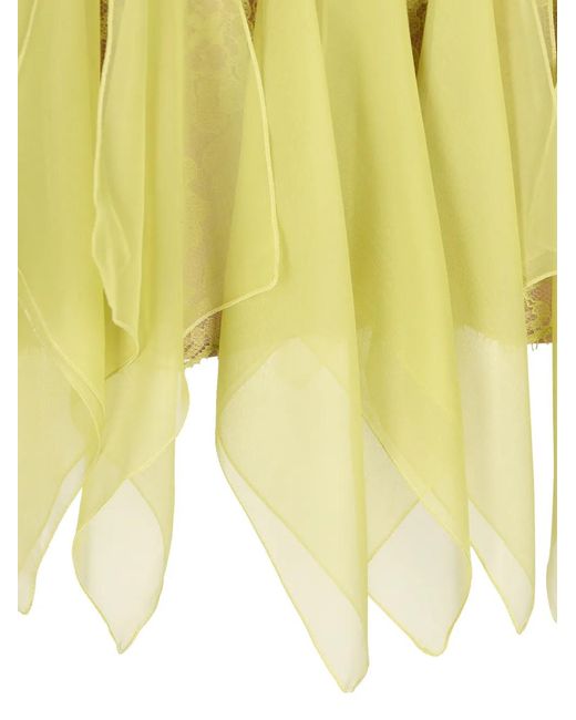 Valentino Garavani Yellow Handkerchief-Hem Lace Mini Dress