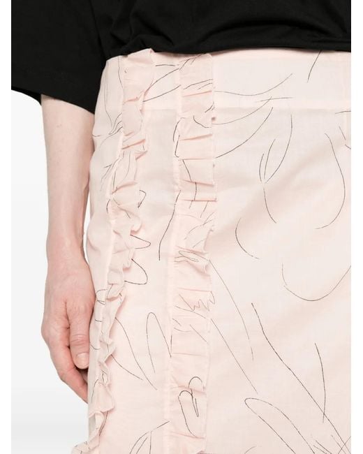 Plan C Pink Ruffled-Detail Midi Skirt