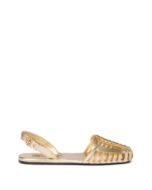 Miu Miu Natural Sandales Tressées À Bride Arrière