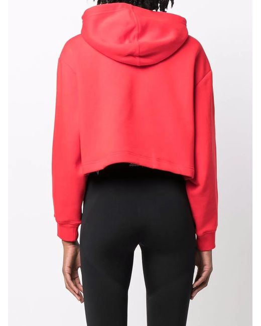 Adidas Red Trefoil-Detail Cropped Hoodie