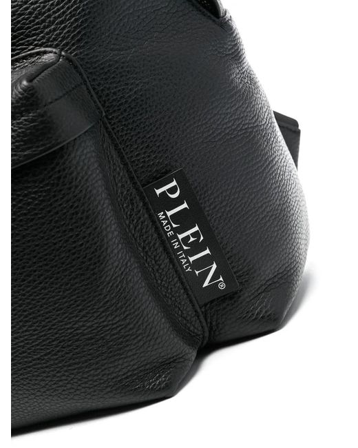 Philipp Plein Black Embossed Skull Backpack for men