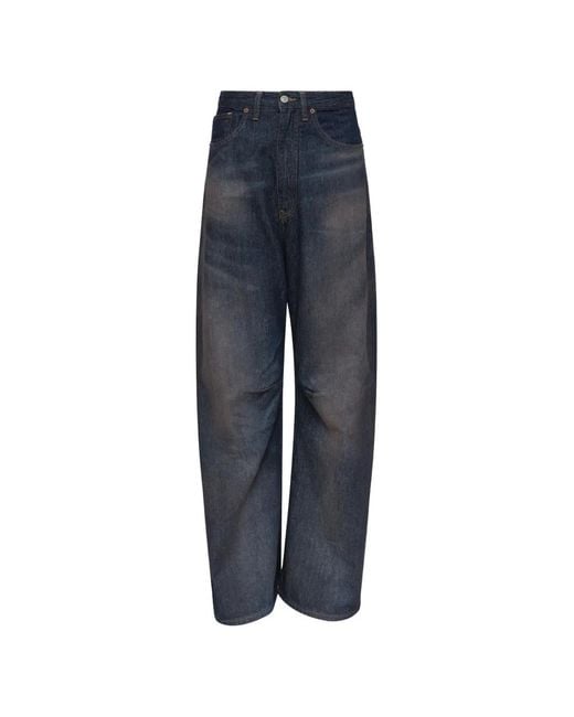 MM6 by Maison Margiela レディース ブルー フェイデッド ワイドジーンズ