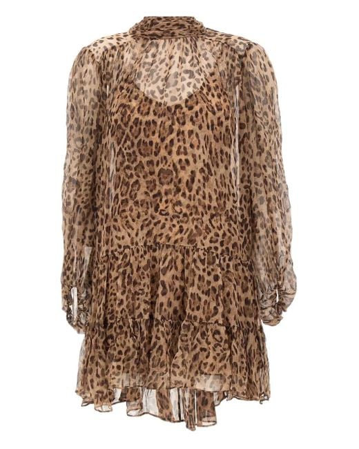 Rixo Natural Anaya Animal-Print Scarf Mini Dress