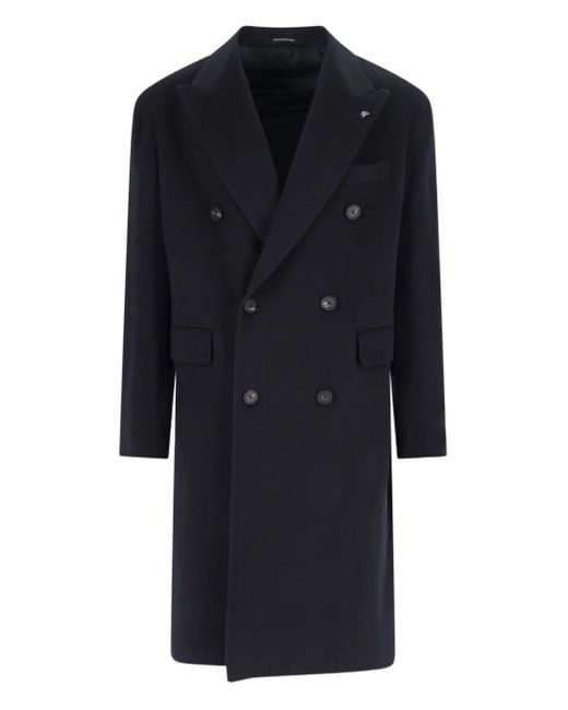 Tagliatore Black Double-Breasted Patch-Pocket Coat for men