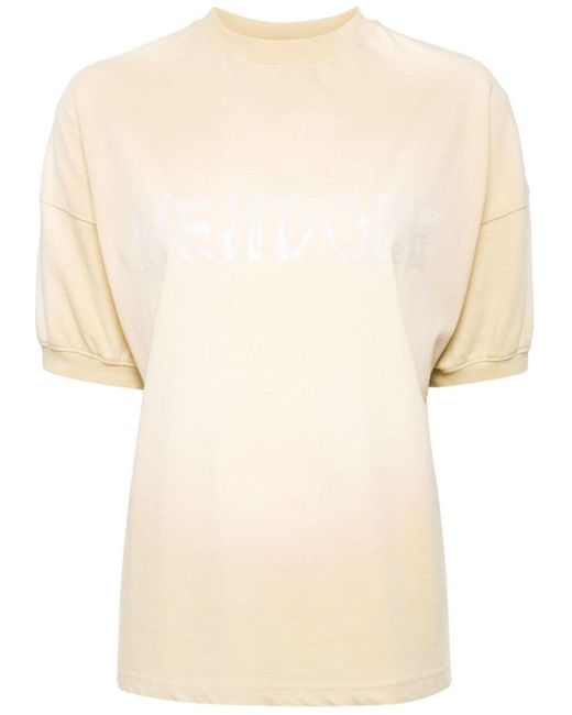 we11done Natural Logo-print Bleached-effect T-shirt