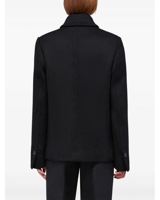 Ferragamo Black Virgin Wool-Blend Double-Breasted Peacoat for men