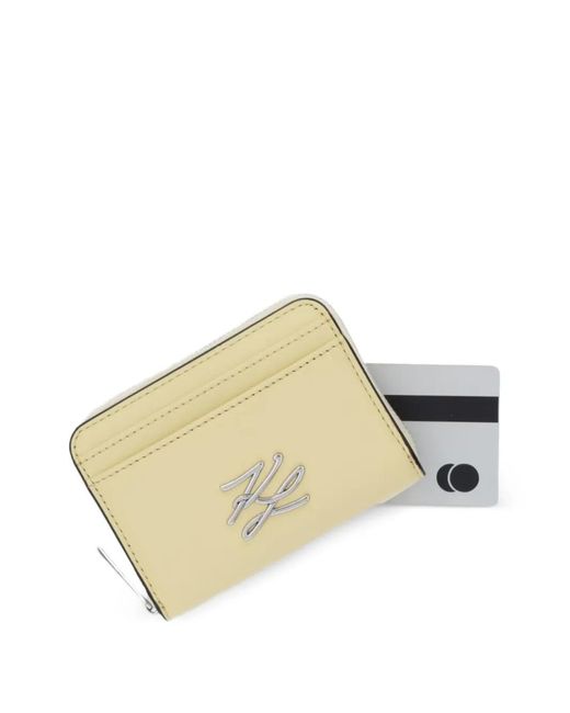 Karl Lagerfeld Natural Small K/Autograph Logo-Plaque Cardholder Wallet