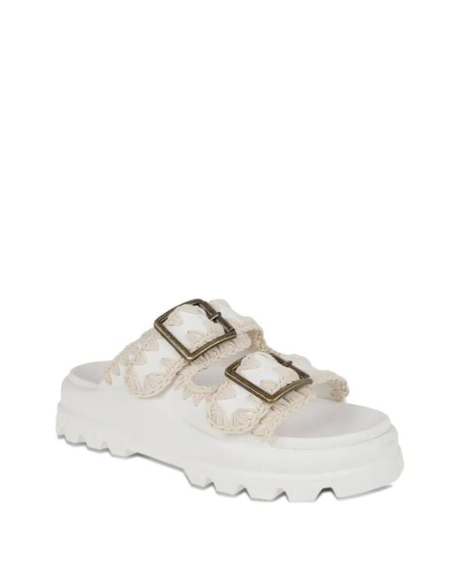 Mou White Double-Buckle Slides
