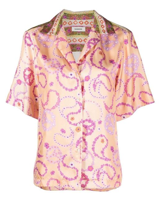 Sandro Floral Paisley Print Silk Shirt in Orange | Lyst Canada