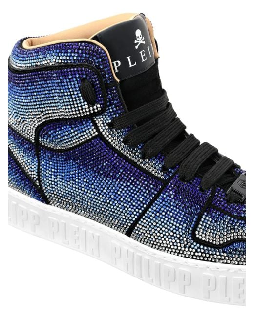 Philipp Plein Blue Suede Hi-Top Sneakers Strass Studs for men
