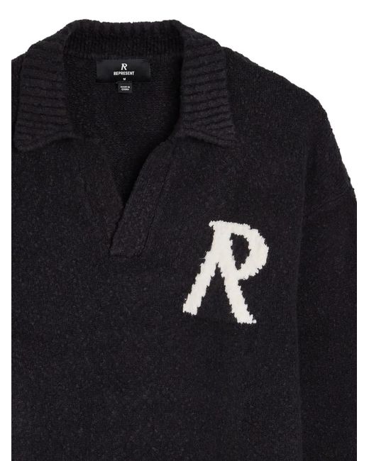 Represent Black Initial Collared Sweater for men