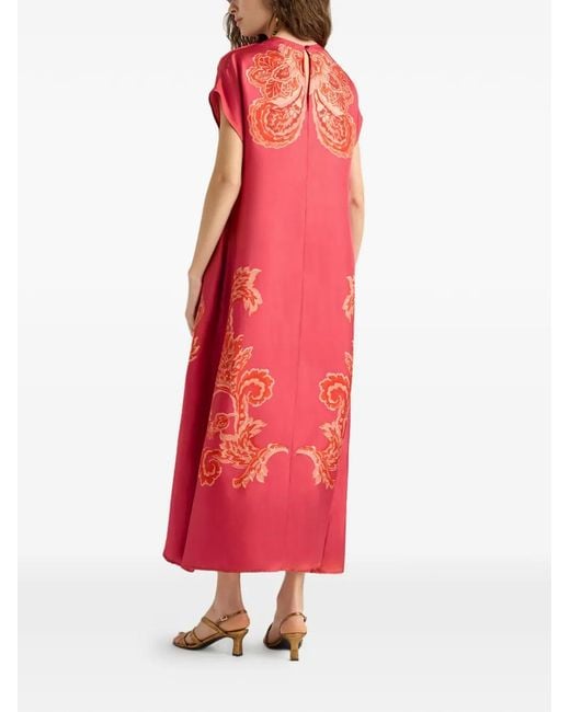 Momoní Red Placed Print Kimono Sleeve Dress