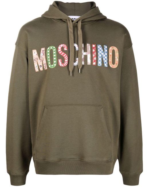 Moschino Cotton Patchwork-logo Drawstring Hoodie in Green for Men ...