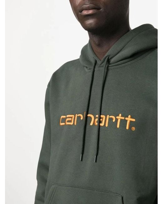 Carhartt Green Embroidered-Logo Long-Sleeve Hoodie for men