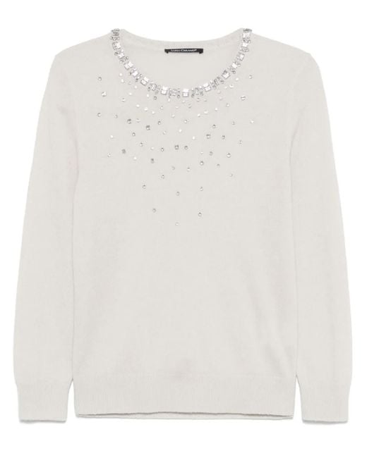 Luisa Cerano White Rhinestoned Sweater