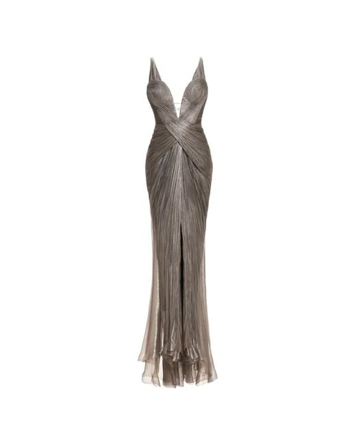 Maria Lucia Hohan Gray Robe Longue Corinna En Mélange De Soie À Design Plissé