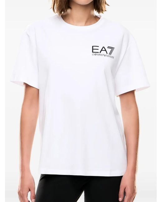 EA7 White Logo-Print Crew-Neck T-Shirt