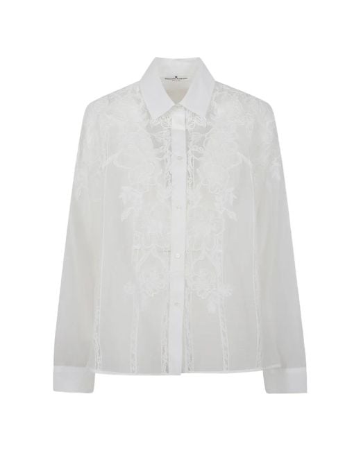 Ermanno Scervino White Floral-Embroidered Lace-Trim Shirt