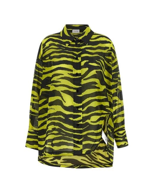 The Attico Green Il Primo Bagno Animal-Print Cotton Shirt