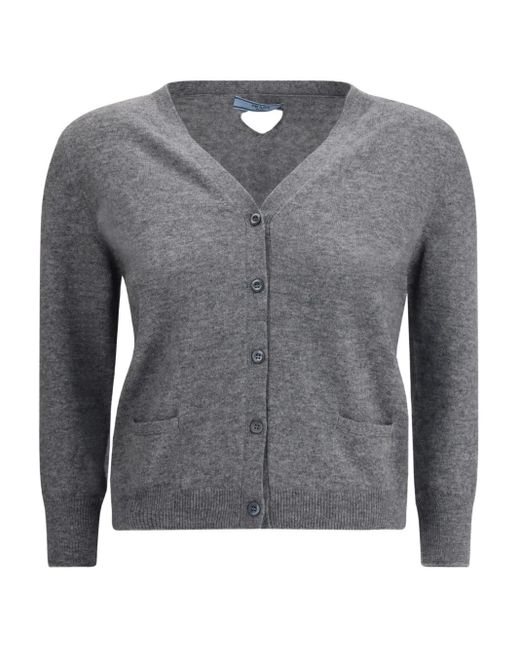 Prada Gray Geknöpfter Cardigan mit V-Ausschnitt