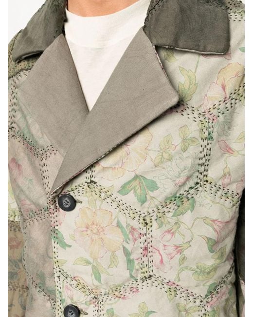 By Walid Gray Jacob Quilted Pea Coat for men