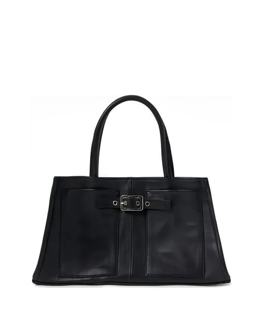 GIMAGUAS Black Annamaria Buckled Leather Tote Bag