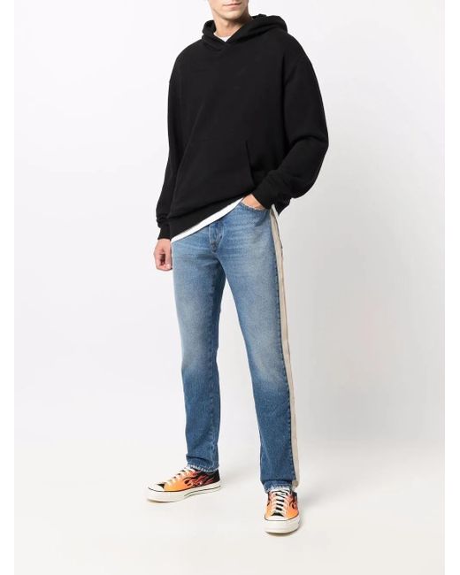 Palm Angels Blue Side-Stripe Straight-Leg Jeans for men
