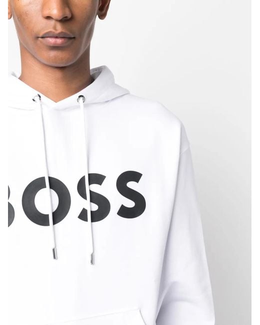 Boss White Logo Patch Hoodie for men