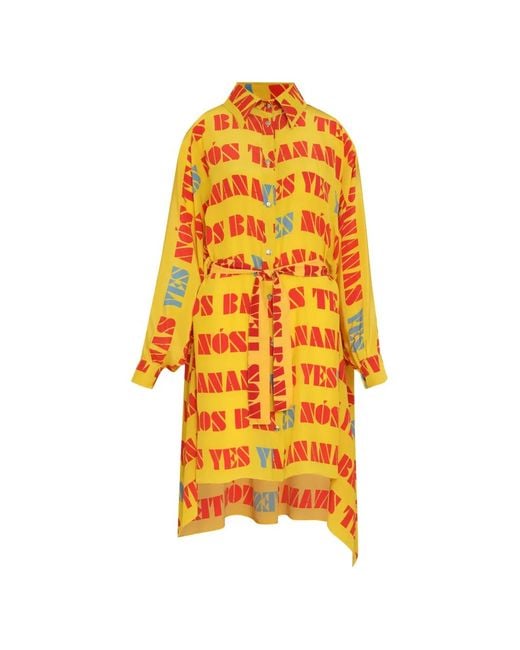 Amir Slama Yellow Belted Printed Shirt Mini Dress