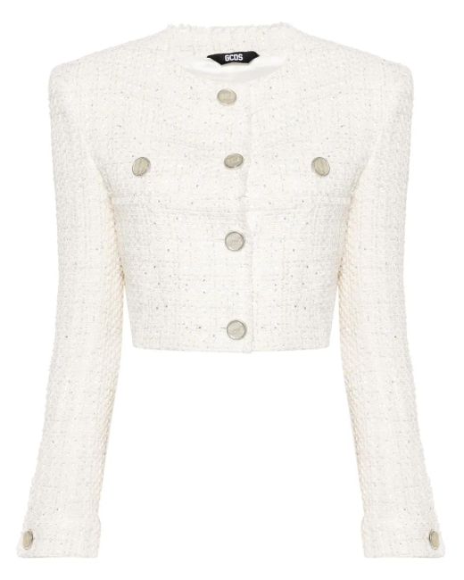 Gcds White Cropped Tweed Jacket