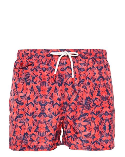 Kiton Red Graphic-print Swim Shorts for men