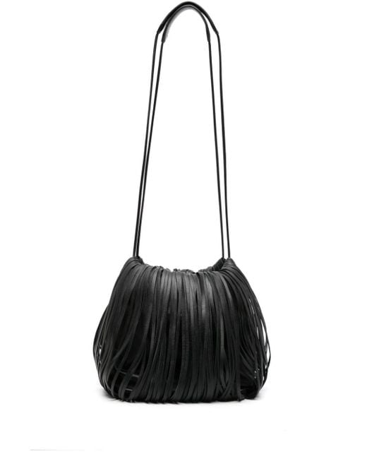Jil Sander Black Dumpling Fringe Leather Bucket Bag
